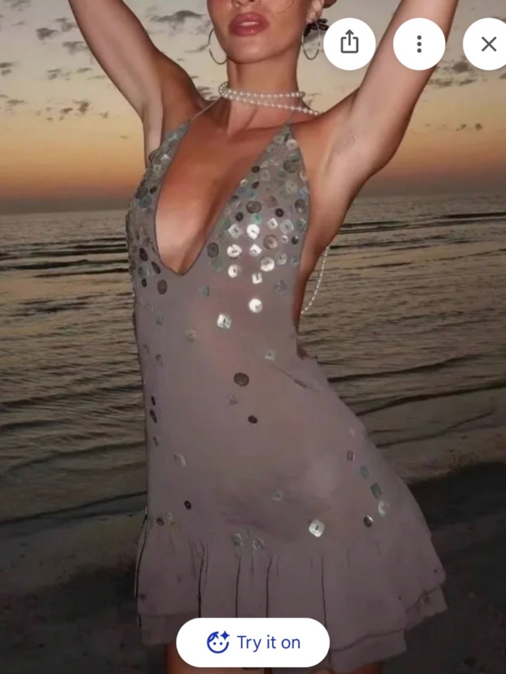 Sheer embellished halter neck mini dress